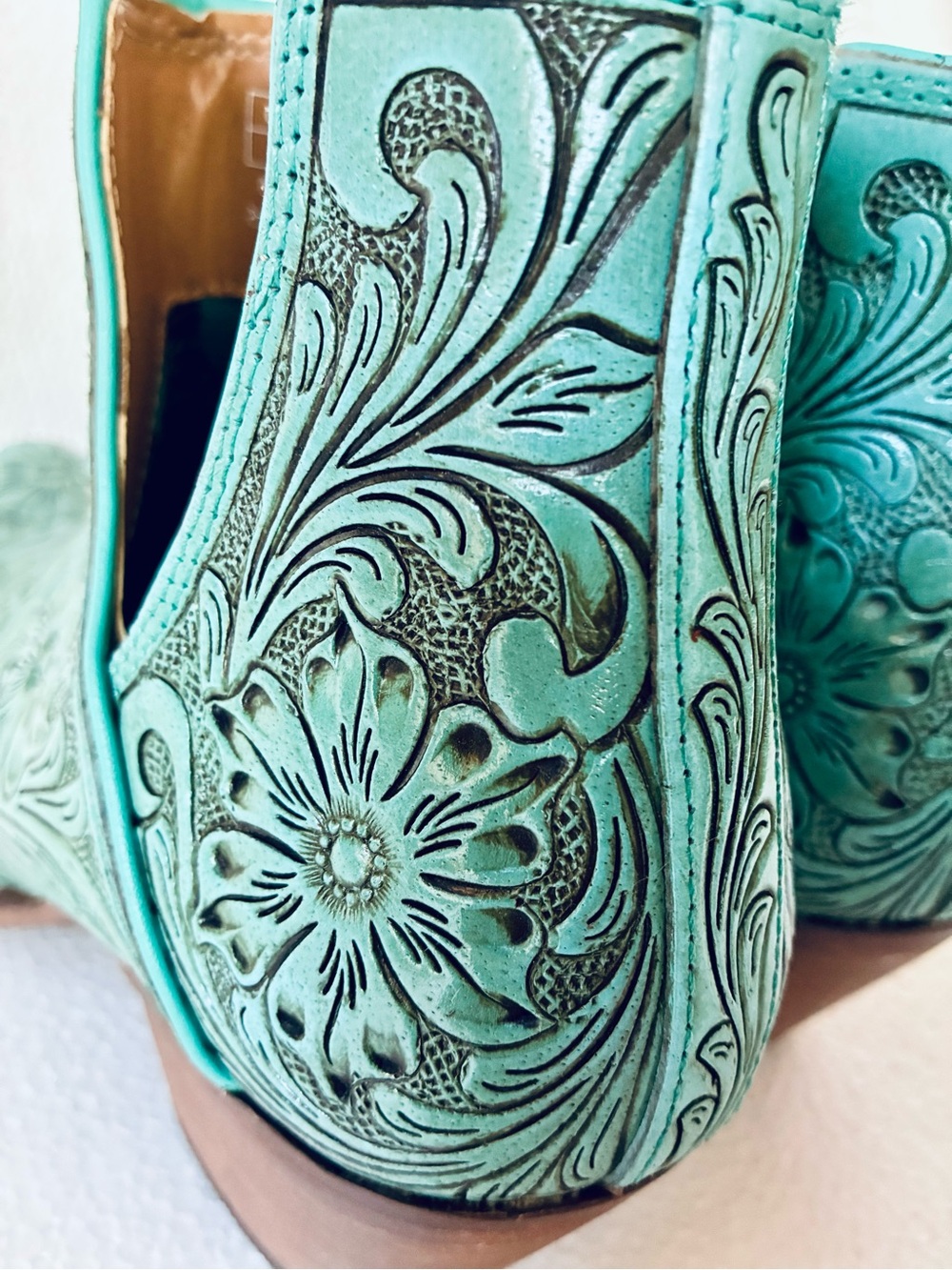 Myra Bag Turquoise Floral Tooled Leather Ankle Booties - Picture 6 of 16